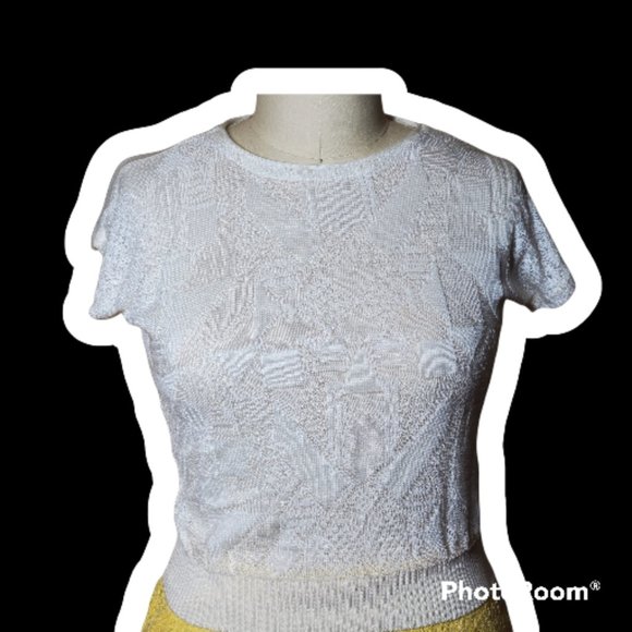 Vintage West German Knit Sweater Top - Waist Length - White  - Cap Sleeves - Picture 9 of 14